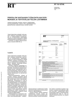 RT 16-10748, Pientalon vastaavan työnjohtajan sopimuksen ja tehtäväluettelon laatiminen