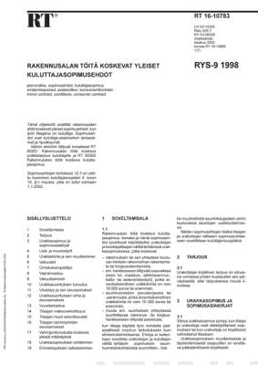 RT 16-10783, Rakennusalan töitä koskevat yleiset kuluttajasopimusehdot RYS-9 1998