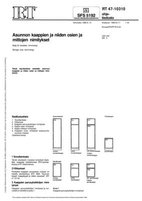 RT 47-10310, SFS 5192, Asuntojen kaappien ja niiden osien ja mittojen nimitykset