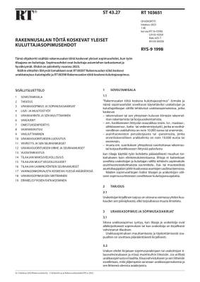 RT 103651, Rakennusalan töitä koskevat yleiset kuluttajasopimusehdot RYS-9 1998