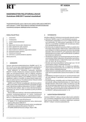 RT 103034, Rakennusten paloturvallisuus. Asetuksen 848/2017 tuomat muutokset