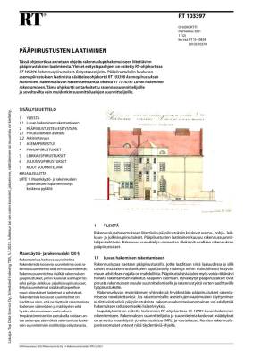 RT 103397, Pääpiirustusten laatiminen