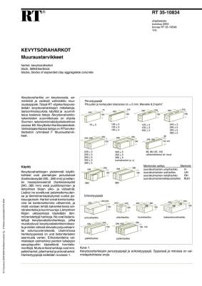 RT 35-10834, Kevytsoraharkot. Muuraustarvikkeet