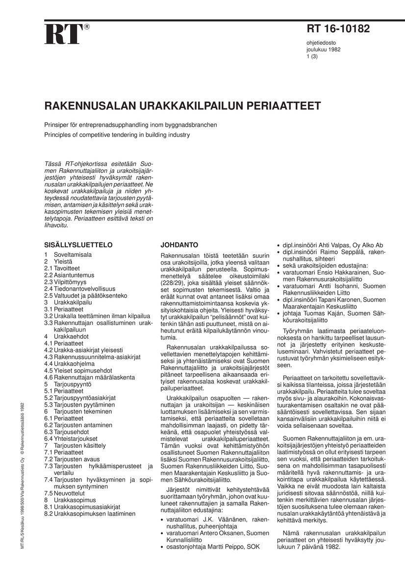 RT 16-10182, Rakennusalan urakkakilpailun periaatteet