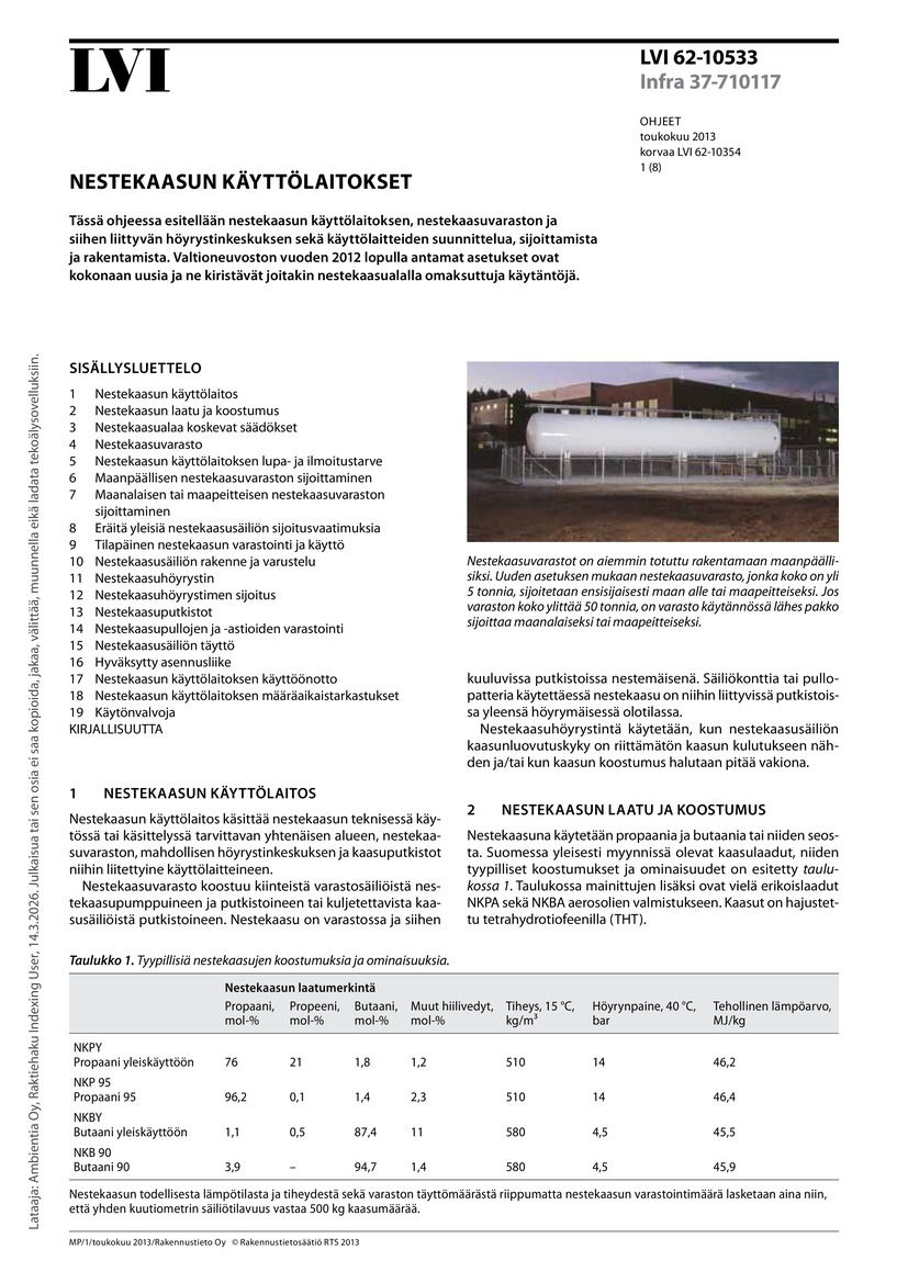 LVI 62-10533, Nestekaasun käyttölaitokset