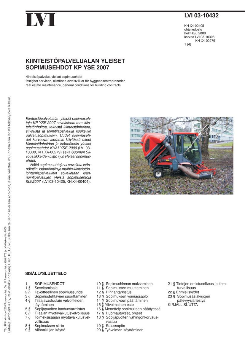 LVI 03-10432, Kiinteistöpalvelualan yleiset sopimusehdot KP YSE 2007