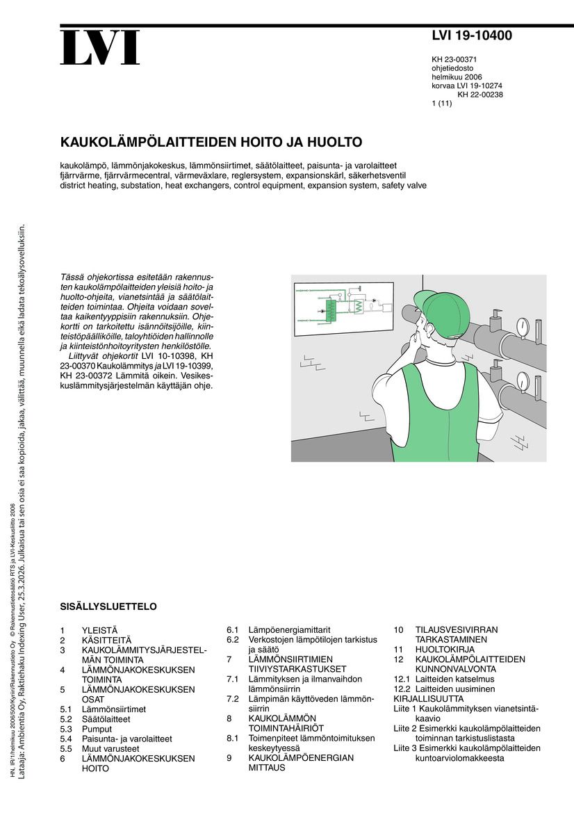 LVI 19-10400, Kaukolämpölaitteiden hoito ja huolto