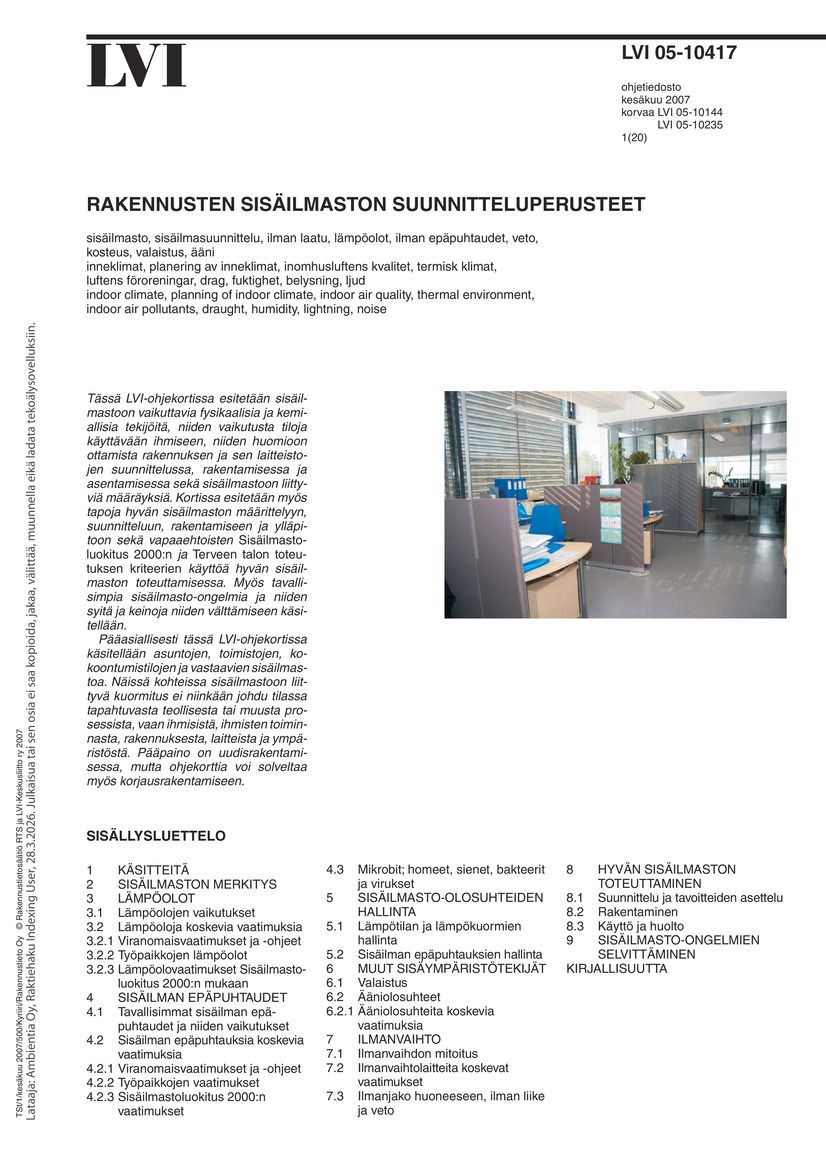 Siirry tuotesivulle LVI 05-10417, Rakennusten sisäilmaston suunnitteluperusteet