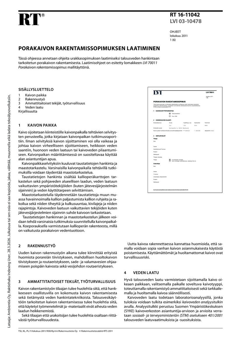 RT 16-11042, Porakaivon rakentamissopimuksen laatiminen
