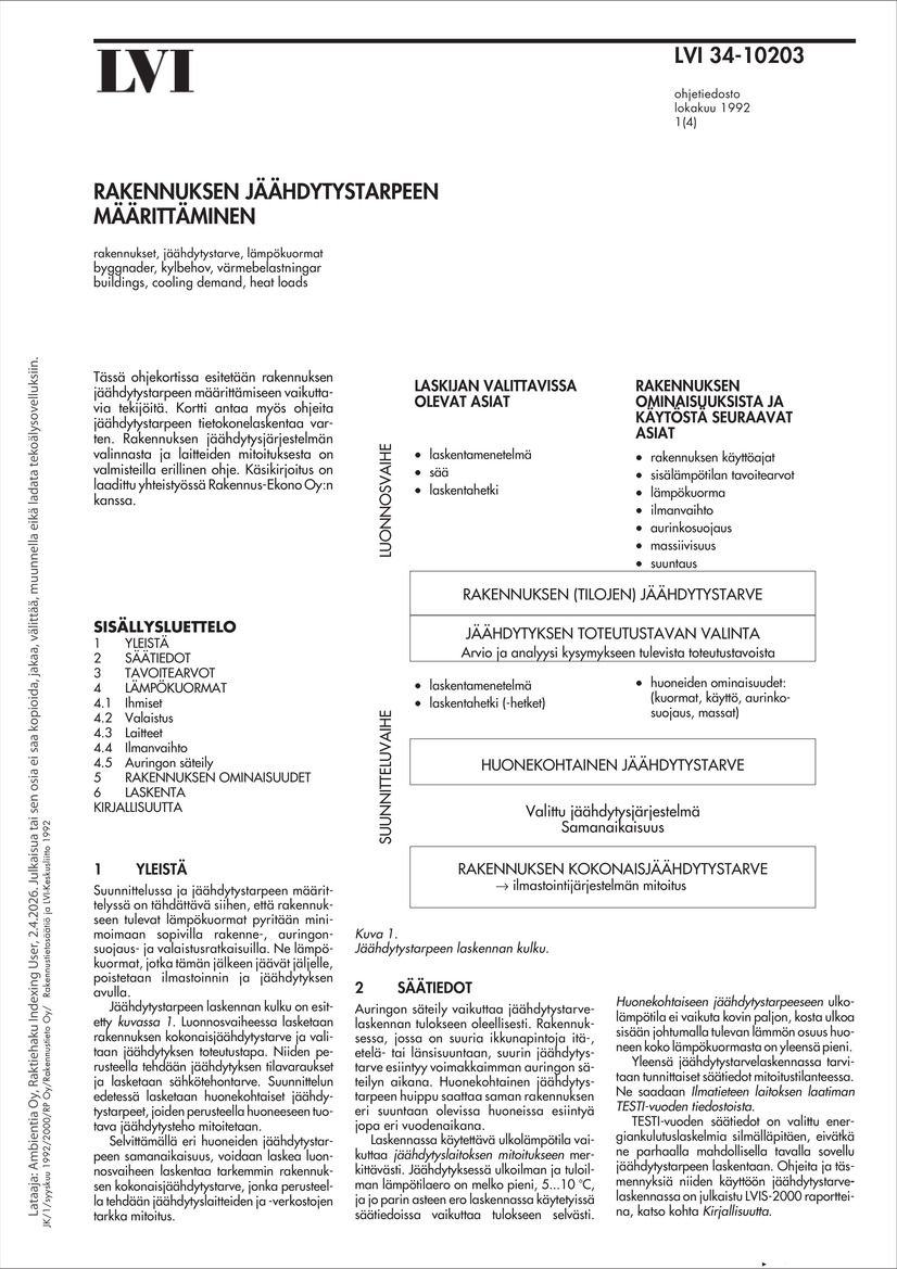LVI 34-10203, Rakennuksen jäähdytystarpeen määrittäminen