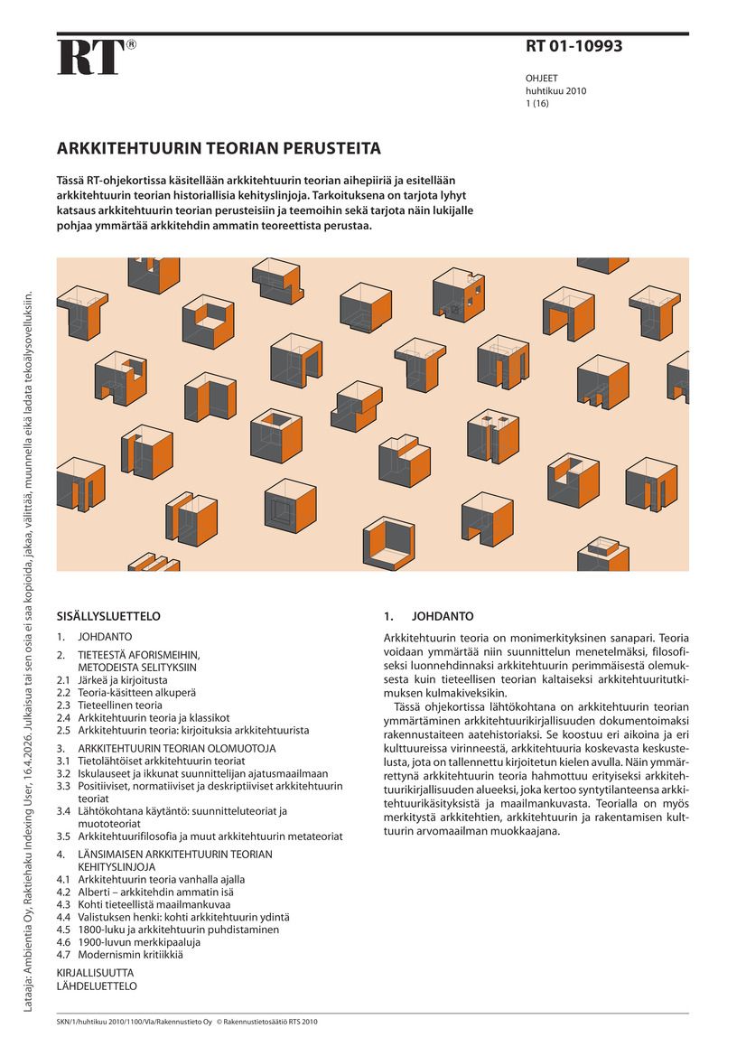 Siirry tuotesivulle RT 01-10993, Arkkitehtuurin teorian perusteita
