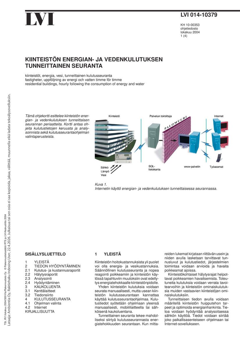 LVI 014-10379, Kiinteistön energian- ja vedenkulutuksen tunneittainen seuranta
