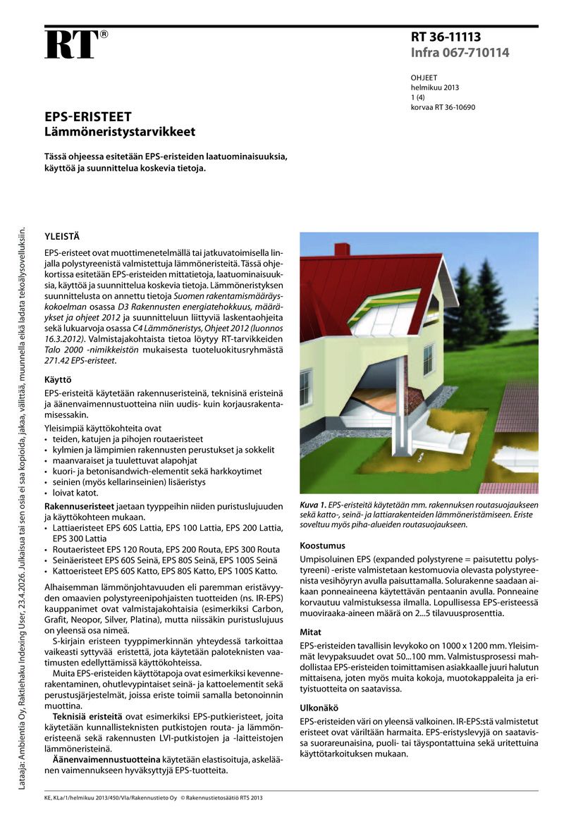 RT 36-11113, EPS-eristeet. Lämmöneristystarvikkeet