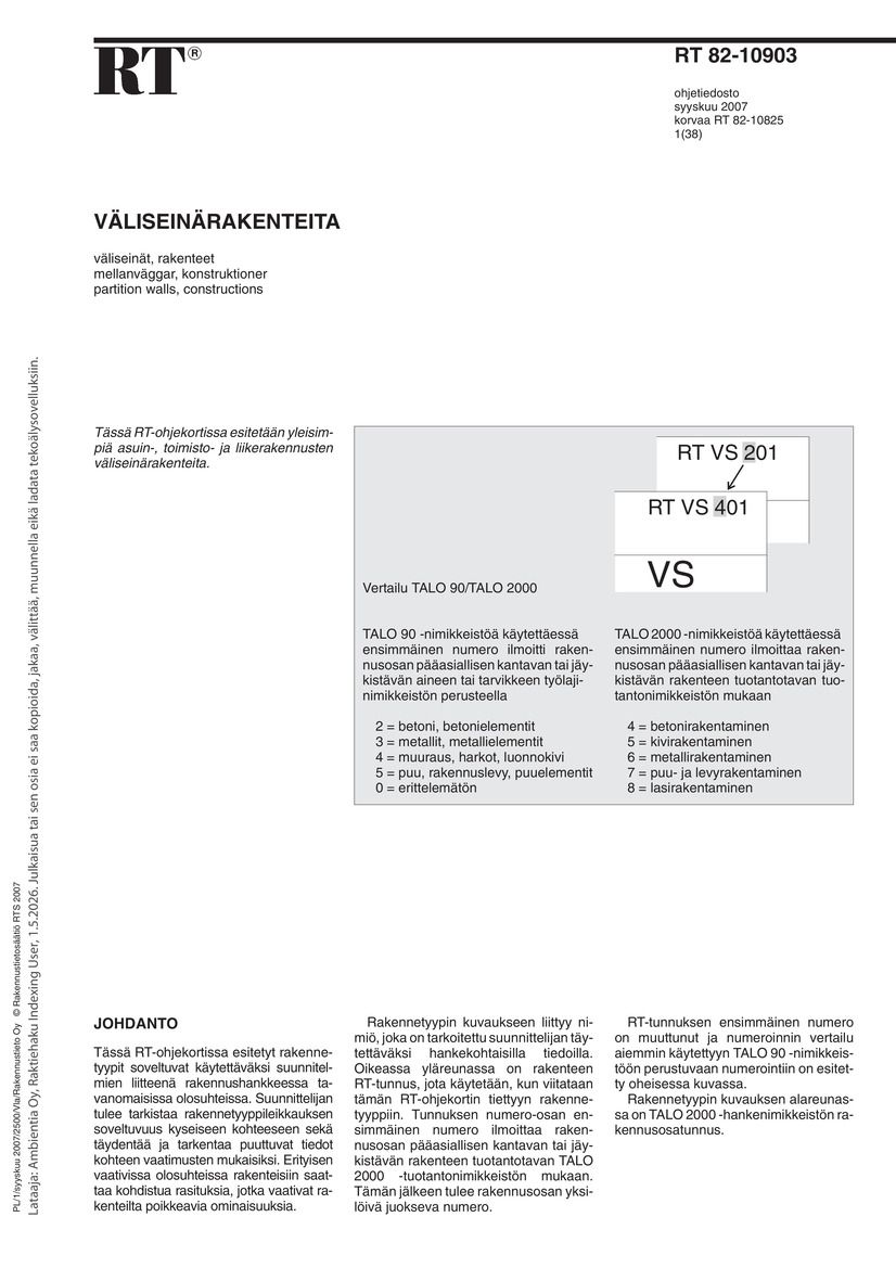 RT 82-10903, Väliseinärakenteita