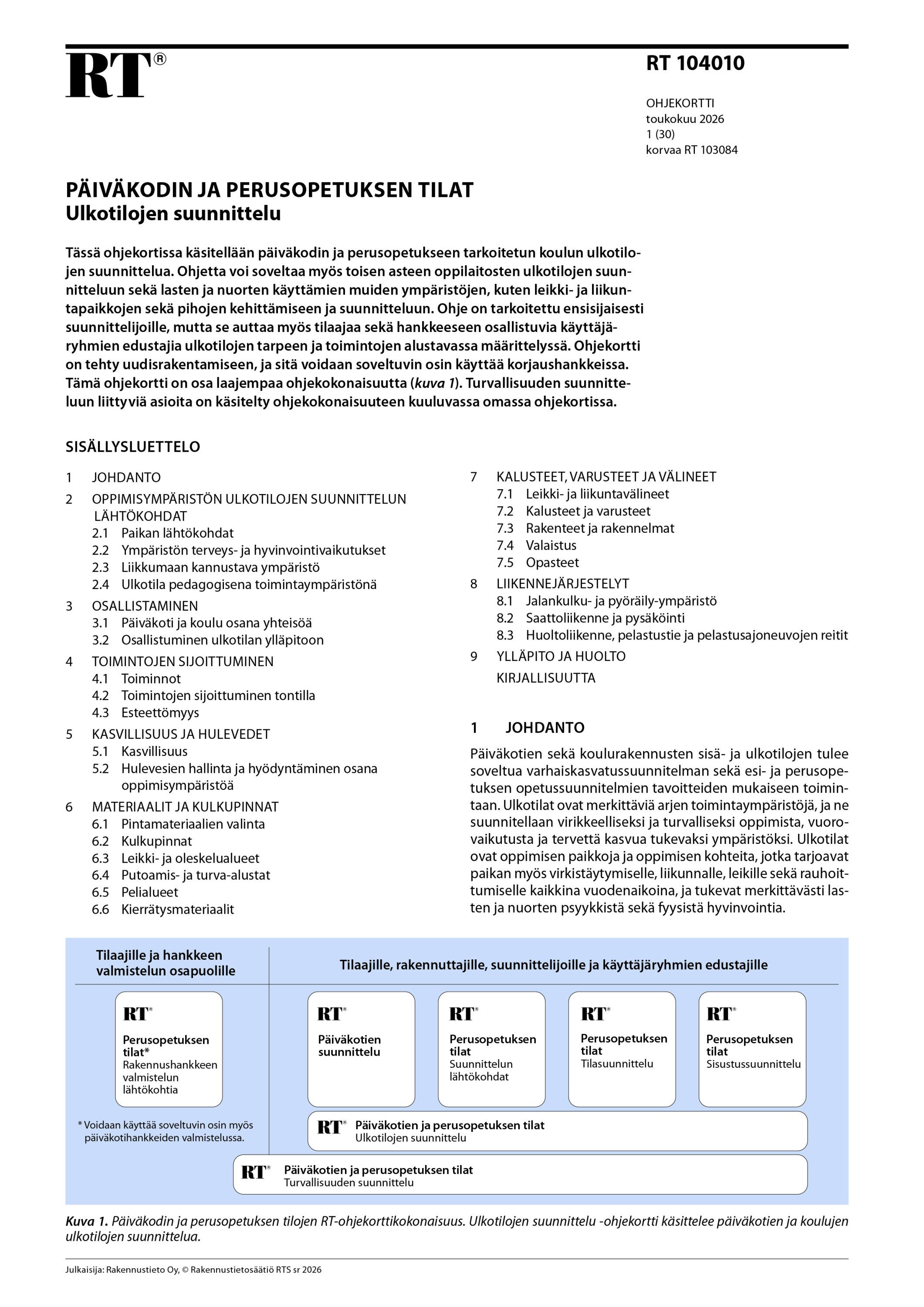 RT 104010, Päiväkodin ja perusopetuksen tilat. Ulkotilojen suunnittelu