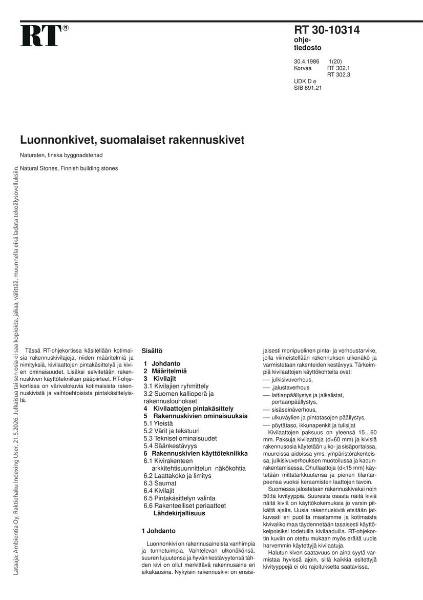 Siirry tuotesivulle RT 30-10314, Luonnonkivet, suomalaiset rakennuskivet