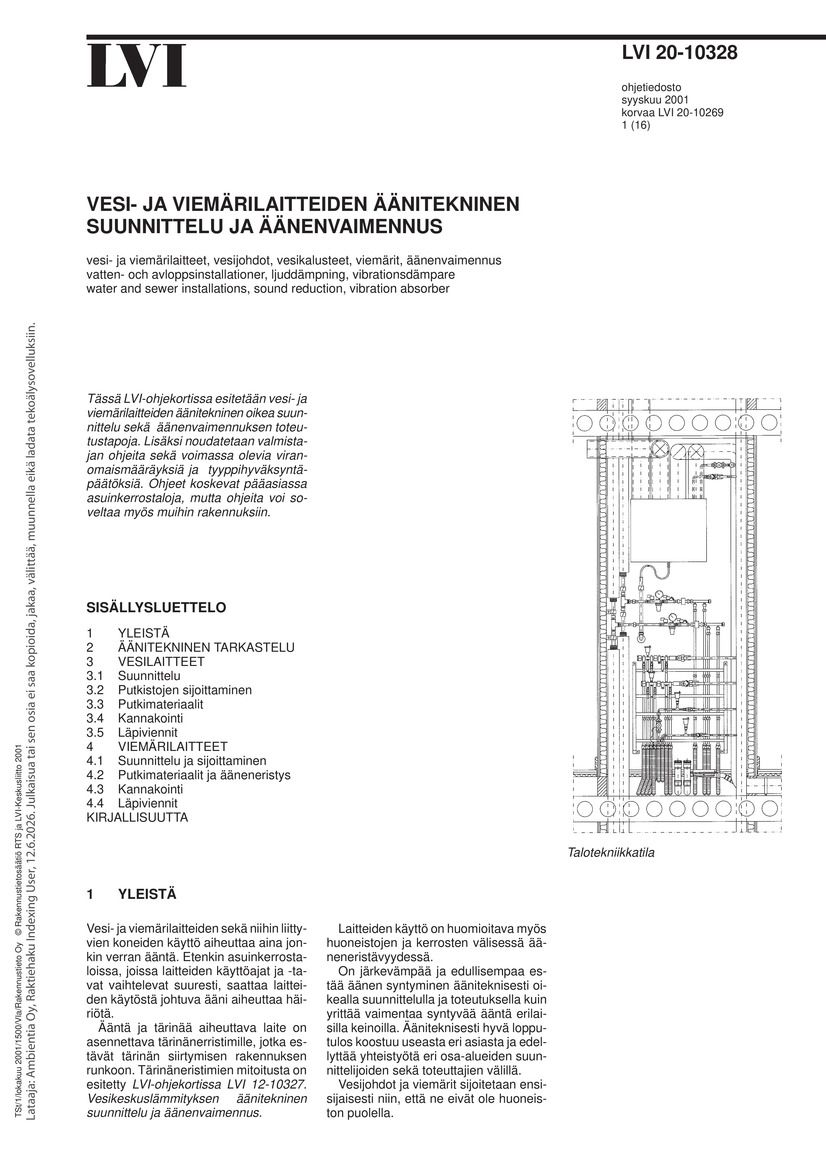 LVI 20-10328, Vesi- ja viemärilaitteiden äänitekninen suunnittelu ja äänenvaimennus