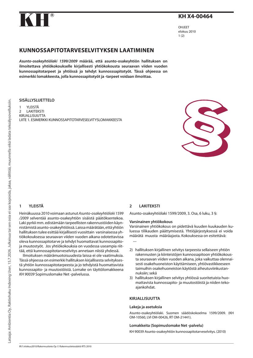 KH X4-00464 Kunnossapitotarveselvityksen laatiminen