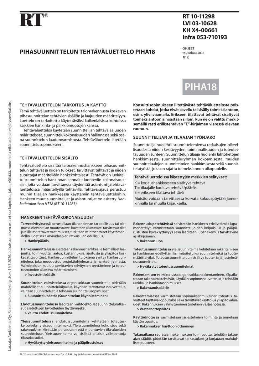Siirry tuotesivulle RT 10-11298 Pihasuunnittelun tehtäväluettelo PIHA18