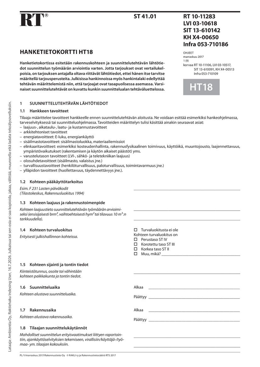 Siirry tuotesivulle RT 10-11283 Hanketietokortti HT18
