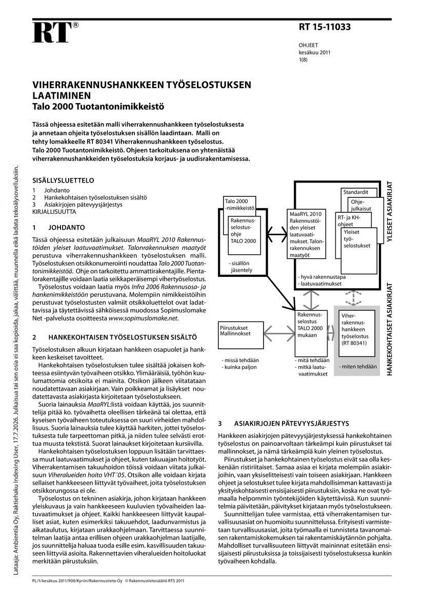 Siirry tuotesivulle RT 15-11033 Viherrakennushankkeen työselostuksen laatiminen. Talo 2000 Tuotantonimikkeistö