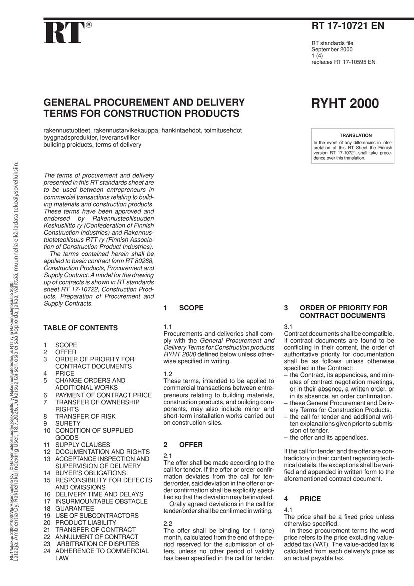 RT 17-10721 en General procurement and delivery terms for construction products RYHT 2000