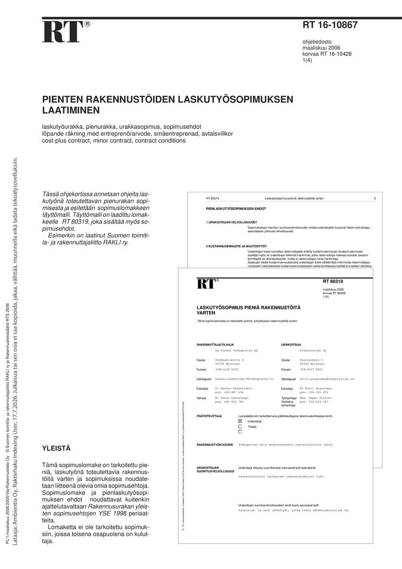 RT 16-10867 Pienten rakennustöiden laskutyösopimuksen laatiminen
